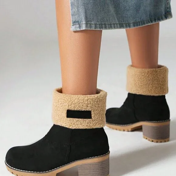 Black Casual Women's Faux Fur faux suede winter Boots - Picture 3 of 7